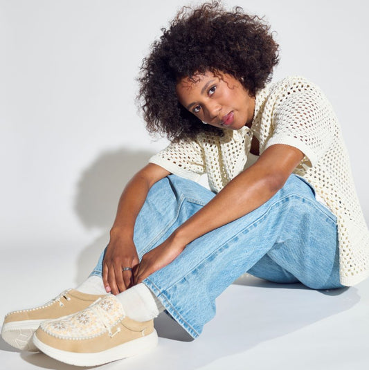 HEYDUDE Wendy Comf Suede Crochet - Irish Cream/Multi